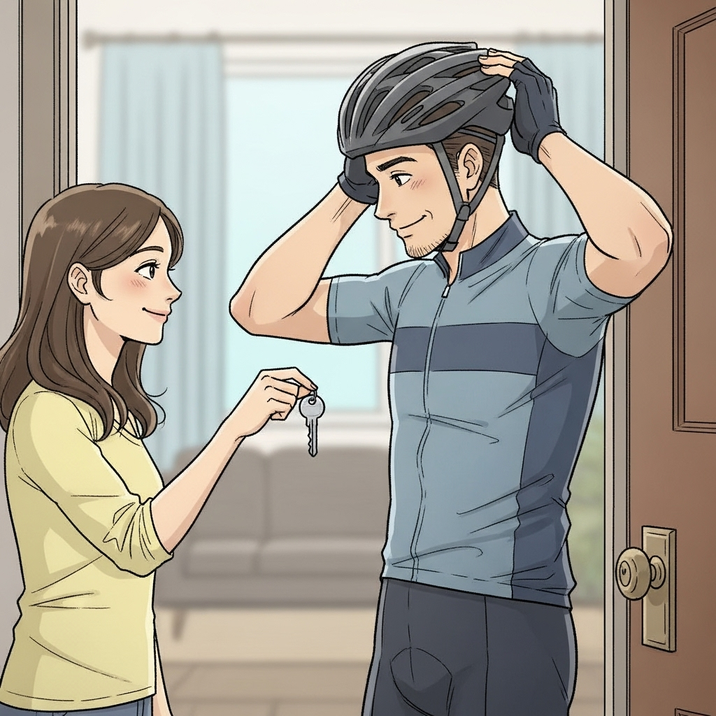Handing a key for biking